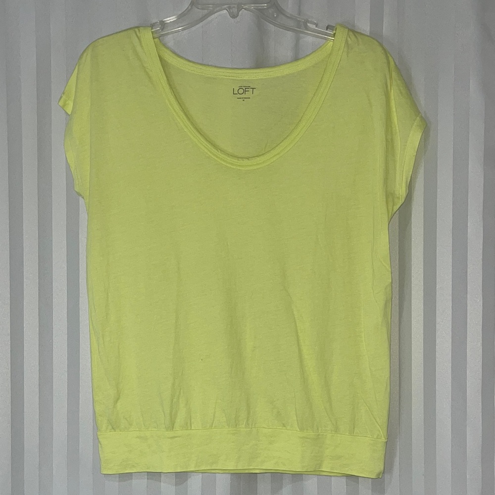 LOFT Neon Yellow Short Sleeve Scoop Neck Tee